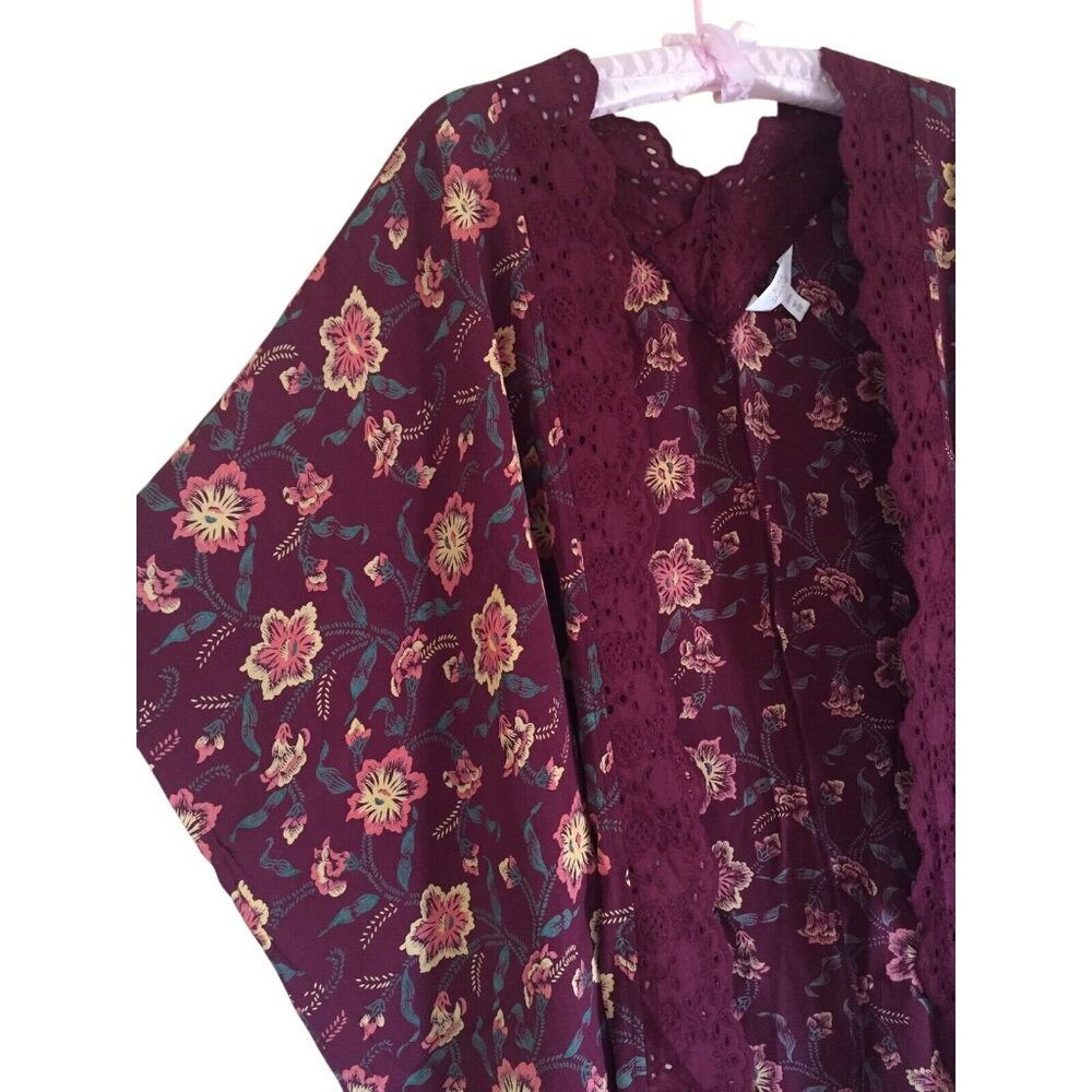 NWOT Nordstrom Floral Crochet Trim Kimono Throw Duster - Picture 5 of 13